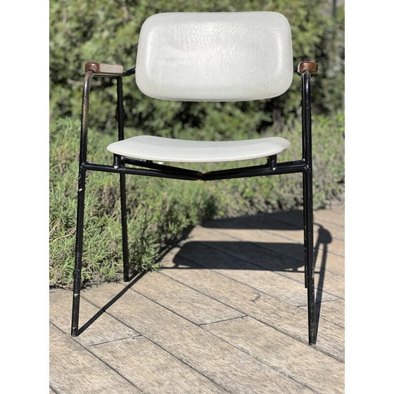 Image 1 of Vintage-Sessel aus schwarz lackiertem Metall und Eiche, Frankreich 1950
