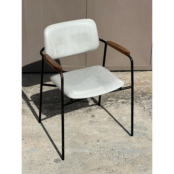 Image 1 of Vintage-Sessel aus schwarz lackiertem Metall und Eiche, Frankreich 1950