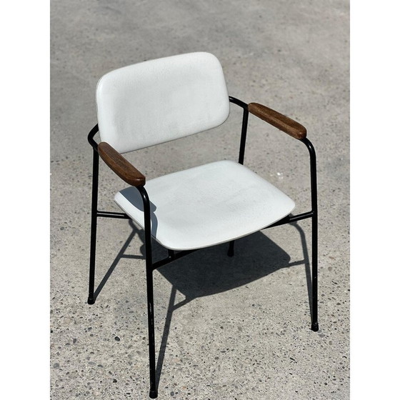 Image 1 of Vintage-Sessel aus schwarz lackiertem Metall und Eiche, Frankreich 1950