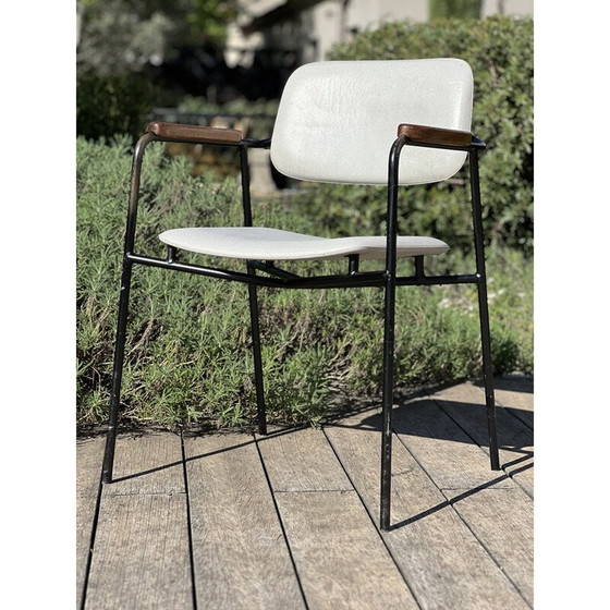 Image 1 of Vintage-Sessel aus schwarz lackiertem Metall und Eiche, Frankreich 1950
