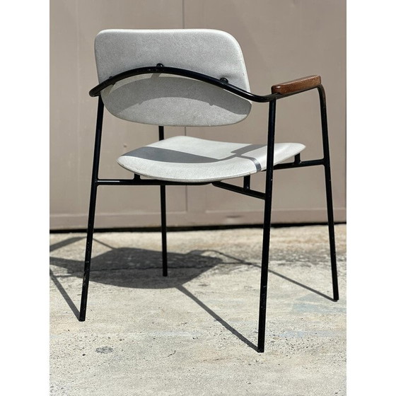 Image 1 of Vintage-Sessel aus schwarz lackiertem Metall und Eiche, Frankreich 1950
