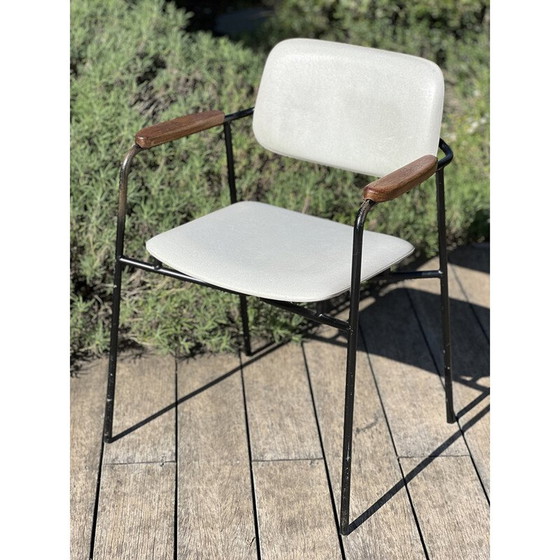 Image 1 of Vintage-Sessel aus schwarz lackiertem Metall und Eiche, Frankreich 1950