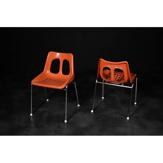 Image 1 of Paar orangefarbene Kunststoff- und Chromstühle für Plasson, 1960