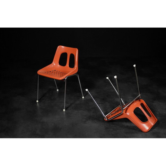 Image 1 of Paar orangefarbene Kunststoff- und Chromstühle für Plasson, 1960