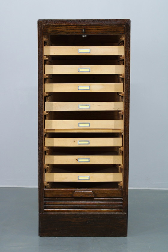 Image 1 of 1950S Tambour Büro Holzschrank