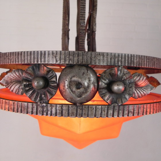 Image 1 of Art-Deco-Hängeleuchte mit Glasschale und 3 Kelchen, 1930er Jahre