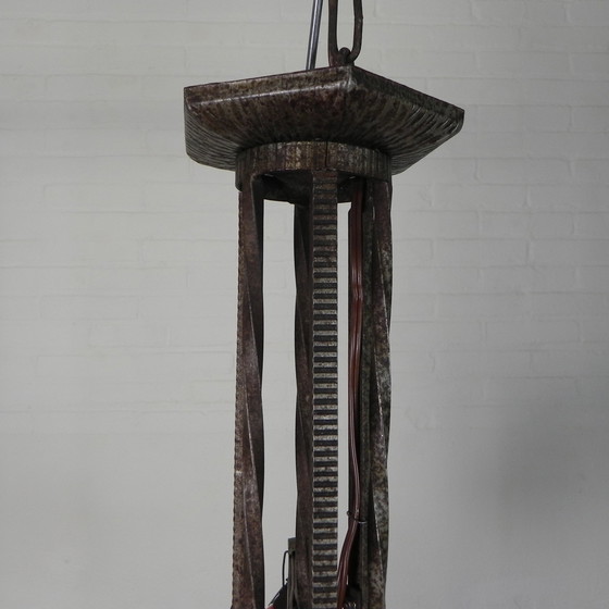 Image 1 of Art-Deco-Hängeleuchte mit Glasschale und 3 Kelchen, 1930er Jahre