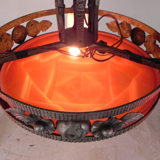 Image 1 of Art-Deco-Hängeleuchte mit Glasschale und 3 Kelchen, 1930er Jahre