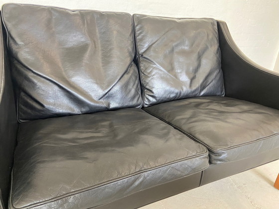 Image 1 of Dänischer Vintage Mid-Century Børge Mogensen Schwarzes Leder 2-Sitzer Sofa 1960S