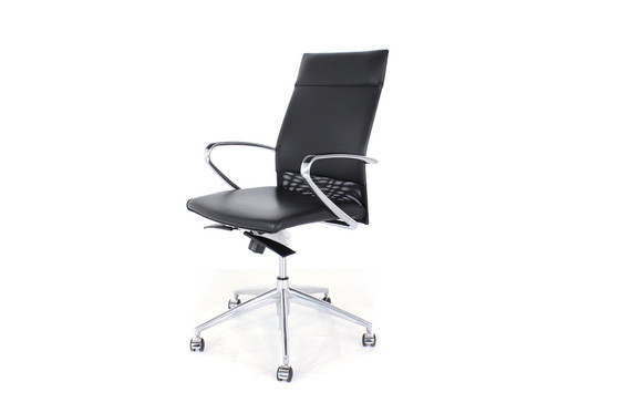 Image 1 of As New! Art Collection Executive Desk Chair / Schreibtischstuhl in Leather, Chrome, and Aluminum