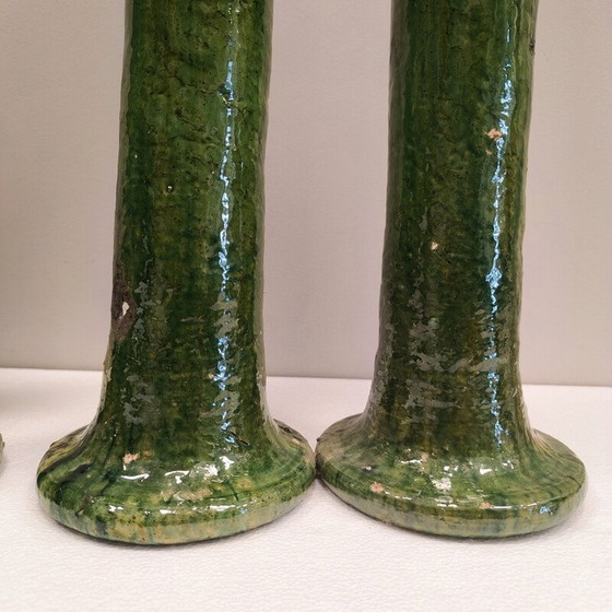 Image 1 of Paar grün emaillierte Vintage-Kerzenleuchter aus Keramik, Marokko