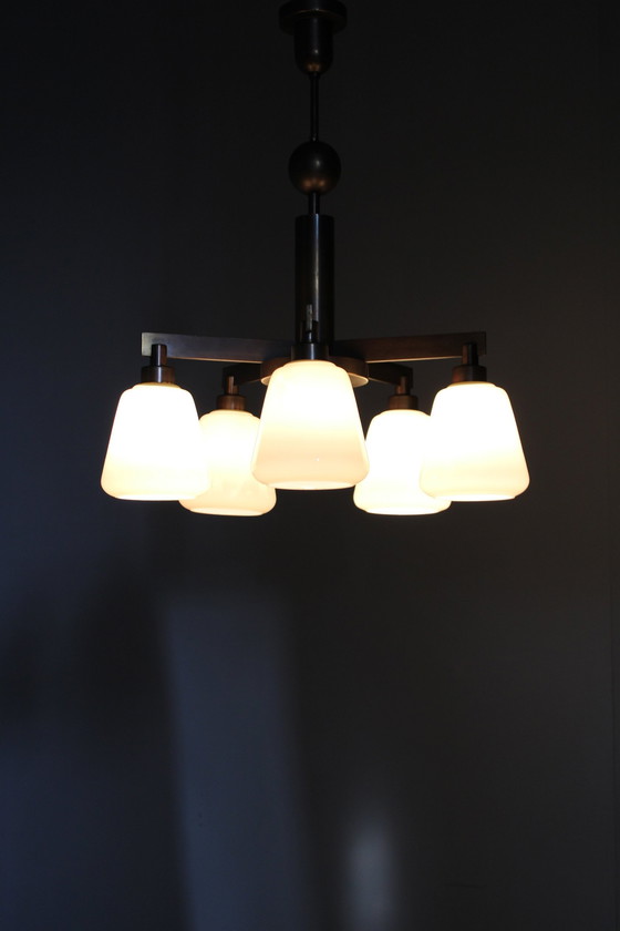 Image 1 of 1930er Art-Deco-Kronleuchter aus Messing, Tschechoslowakei