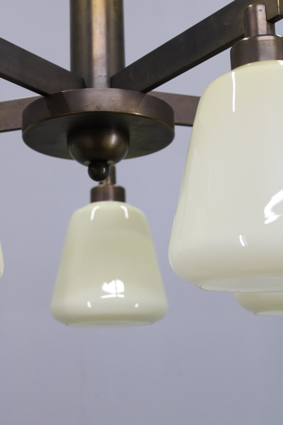 Image 1 of 1930er Art-Deco-Kronleuchter aus Messing, Tschechoslowakei