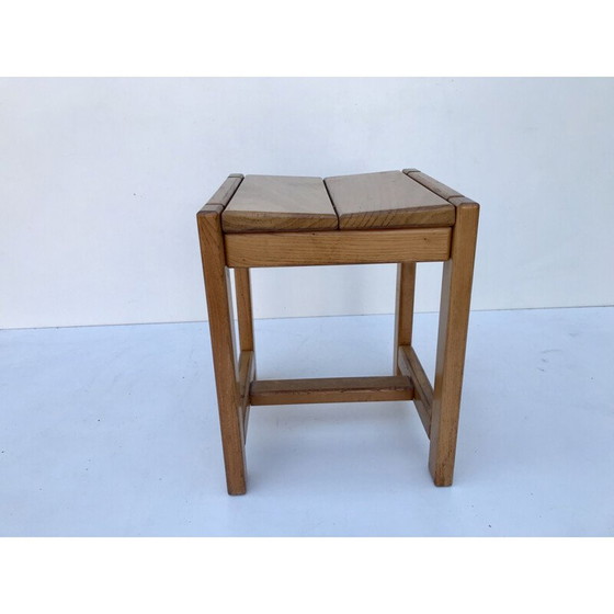 Image 1 of Vintage-Hocker aus massiver Ulme, Frankreich 1970