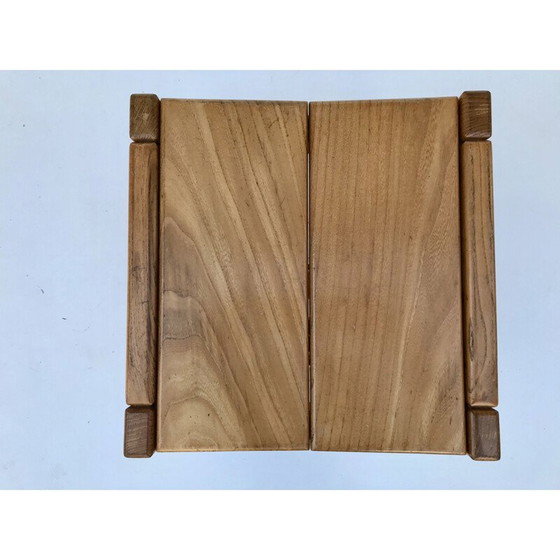 Image 1 of Vintage-Hocker aus massiver Ulme, Frankreich 1970