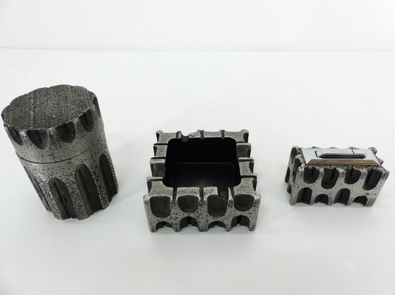 Image 1 of Casper Studioguss 1970 Brutalistisches Aluminium Raucherset