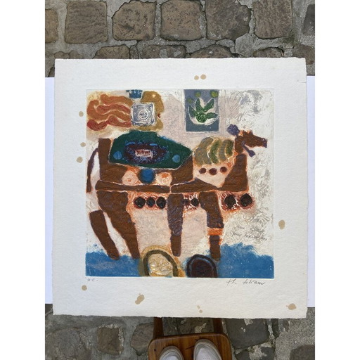 Vintage-Gravur einer Blume für Mardochée von Theo Tobiasse, 1980