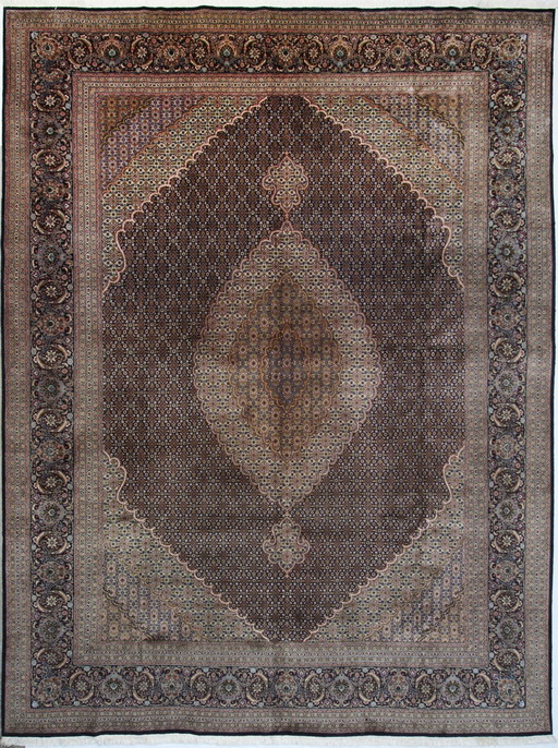 Original Handgeknüpfter Perserteppich Täbriz Mahi Fein Mit Seide 400 X 302 Cm Top Zustand