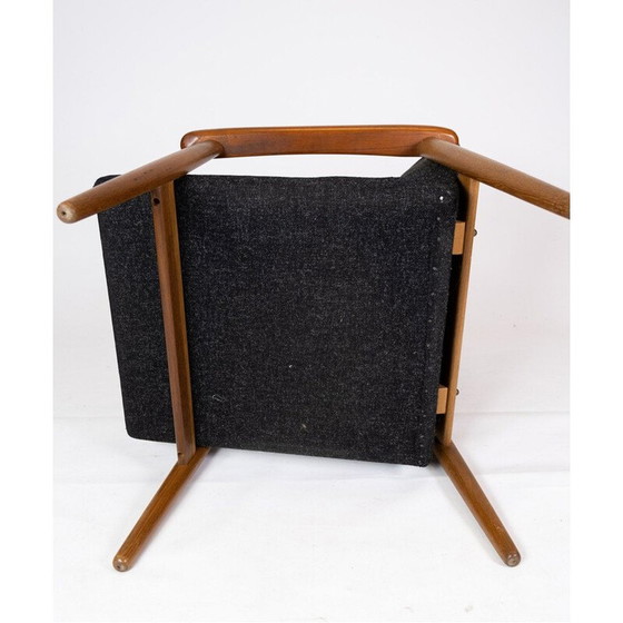 Image 1 of Vintage Teakholz Sessel und Hocker mit dunklem Wollstoff Dänemark 1960s