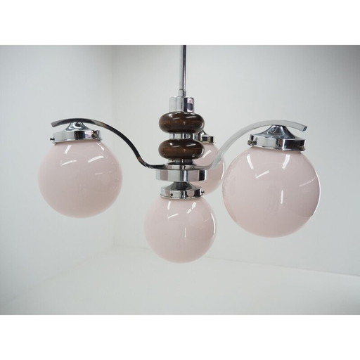 Art-Deco-Kronleuchter aus rosa verchromtem Glas, 1930