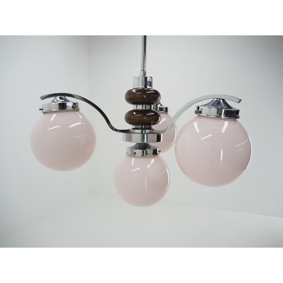 Image 1 of Art-Deco-Kronleuchter aus rosa verchromtem Glas, 1930