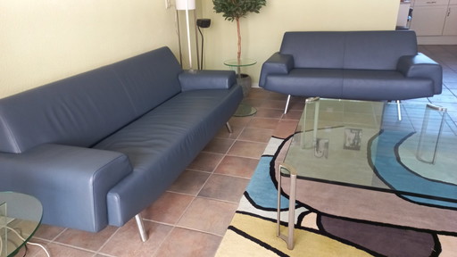 Havee 3+2 Sitzer Sofa mit Armlehnen, Leder (Lavendel), Chromgestell