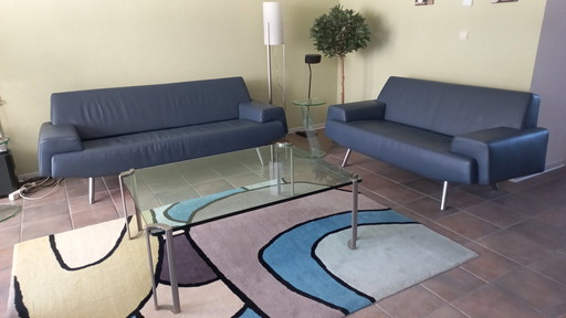 Havee 3+2 Sitzer Sofa mit Armlehnen, Leder (Lavendel), Chromgestell