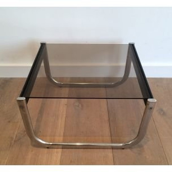 Image 1 of Paar Vintage-Beistelltische aus Chrom, geschwärztem Holz und Glas, 1970