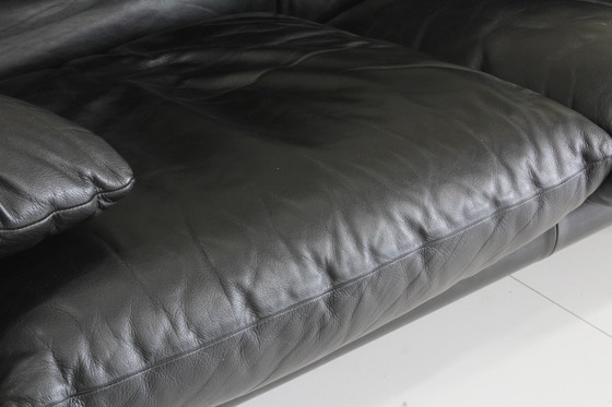 Image 1 of Cassina Maralunga 2-Sitzer Sofa schwarz Leder Vico Magistretti