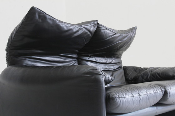 Image 1 of Cassina Maralunga 2-Sitzer Sofa schwarz Leder Vico Magistretti