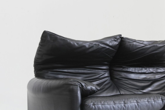 Image 1 of Cassina Maralunga 2-Sitzer Sofa schwarz Leder Vico Magistretti