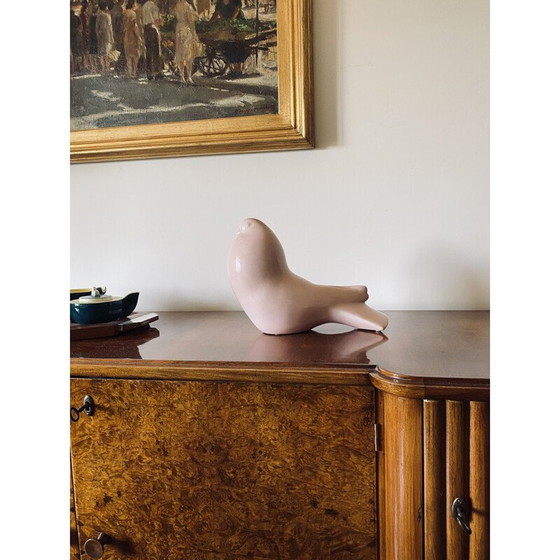 Image 1 of Vintage-Skulptur "Rosa Taube" aus rissigem Steingut, Italien 1940