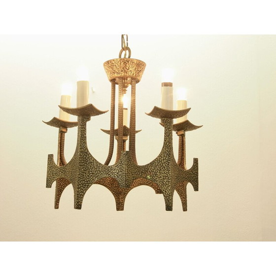 Image 1 of Brutalistischer Vintage-Kronleuchter aus Messing von Moe Bridges