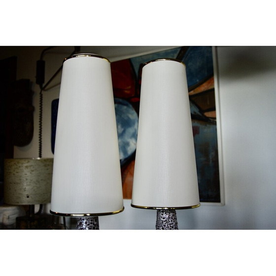 Image 1 of Weiße und rote Keramiklampe für Marino Le Vaucour, Frankreich 1950