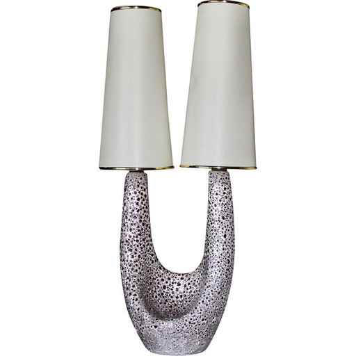 Weiße und rote Keramiklampe für Marino Le Vaucour, Frankreich 1950