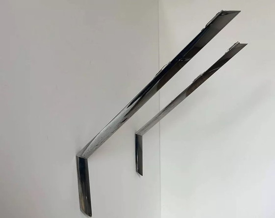 Image 1 of 2X Modernistische Vintage Wandleuchte aus verchromtem Metall, Frankreich 1970