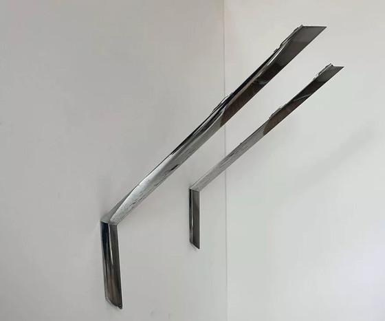 Image 1 of 2X Modernistische Vintage Wandleuchte aus verchromtem Metall, Frankreich 1970