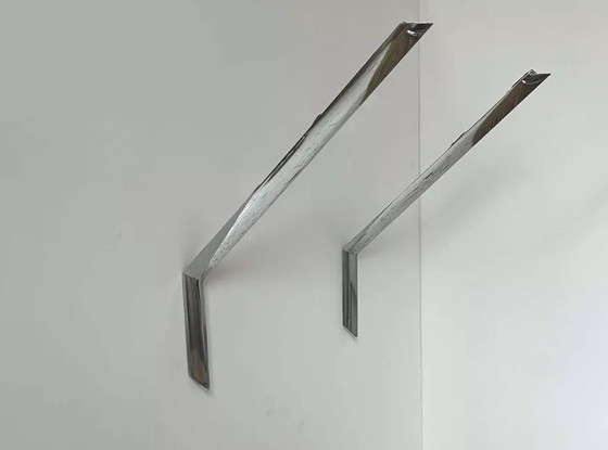 Image 1 of 2X Modernistische Vintage Wandleuchte aus verchromtem Metall, Frankreich 1970