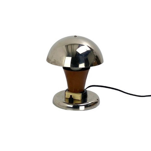 Bakelitlampe Braun Und Chrom, 1930, Nachttischlampe