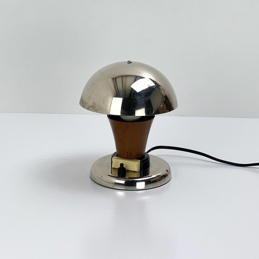 Bakelitlampe Braun Und Chrom, 1930, Nachttischlampe