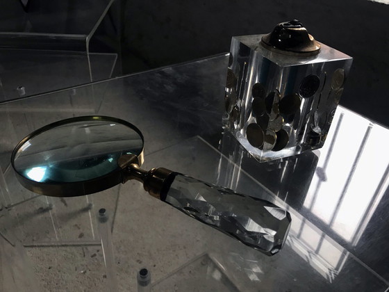 Image 1 of Vintage Tischfeuerzeug - Harz Münzeinschlüsse - Pierre Giraudon - Space Age - 1970