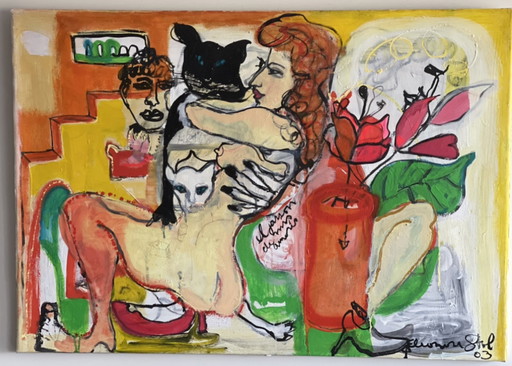 Eleonora Stol Katzen malen – schilderijen tekeningen, Canvas, Abstract