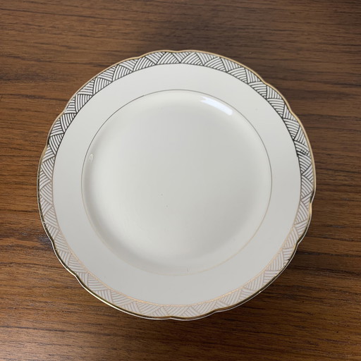 Satz von 6 flachen Tellern von Villeroy & Boch in Weiß und Gold, 1950