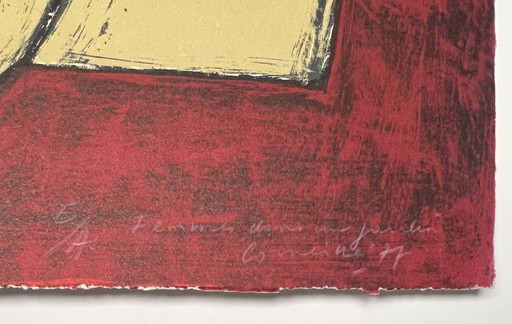 Signed; Guillaume Corneille Lithographie Frauen in einem Garten E/A 1977