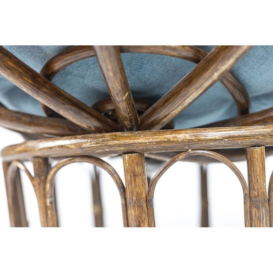 Image 1 of Ein Paar Papasan-Sessel aus Rattan und gestepptem Stoff, 1970