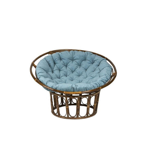 Image 1 of Ein Paar Papasan-Sessel aus Rattan und gestepptem Stoff, 1970