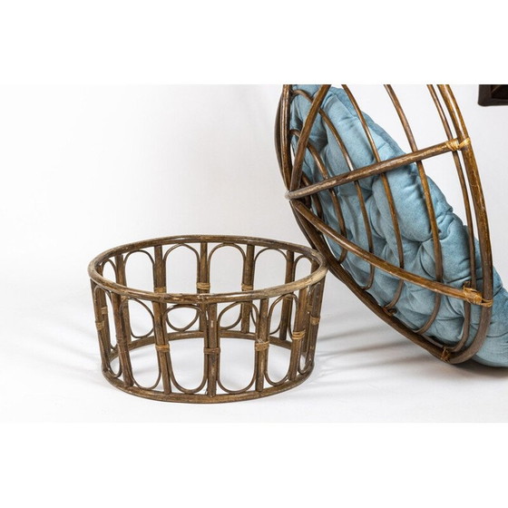 Image 1 of Ein Paar Papasan-Sessel aus Rattan und gestepptem Stoff, 1970