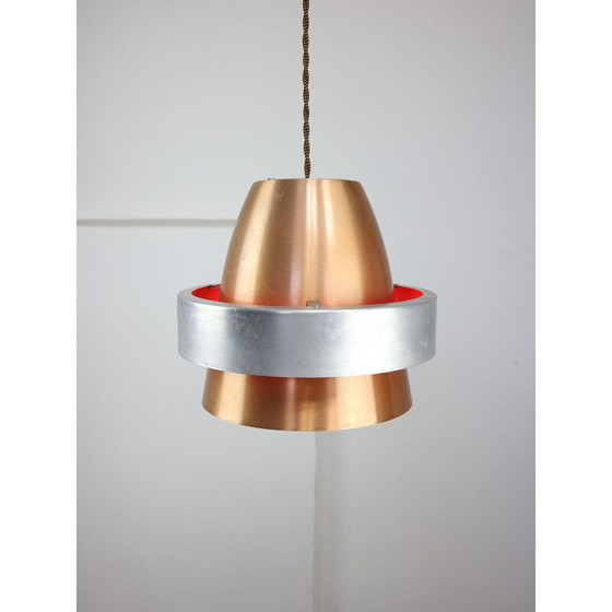 Image 1 of Vintage Space Age Pendelleuchte aus kupferfarbenem Aluminium, Italien 1970