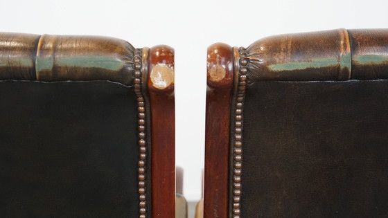 Image 1 of 2 x Grüner Vintage Rindsleder Chesterfield Sessel