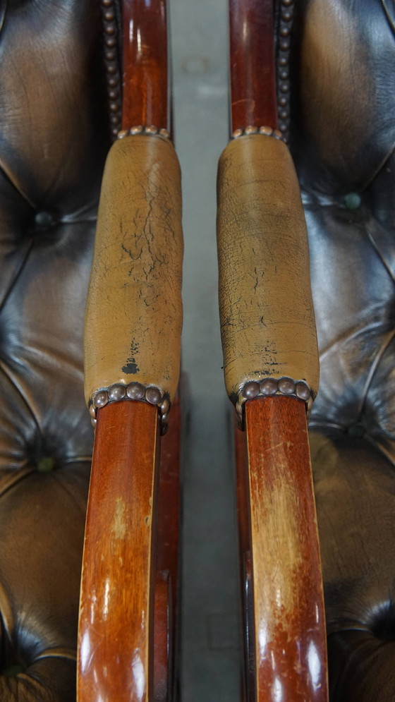 Image 1 of 2 x Grüner Vintage Rindsleder Chesterfield Sessel